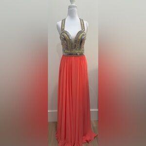 Terani Couture Coral Gown  with Embellished Bodice